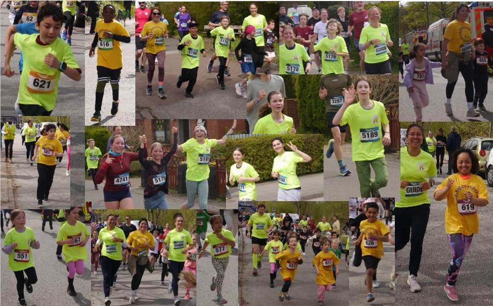 Kinder und Erwachsene der Burgweide legen sich mal wieder so richtig ins Zeug; Collage vom Insellauf 2026